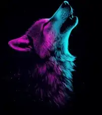 A neon wolf character on Wollo